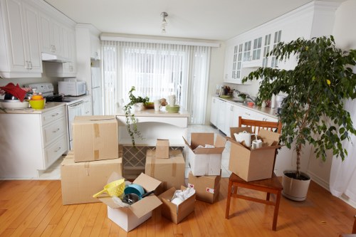 Packed office equipment ready for delivery in Eltham